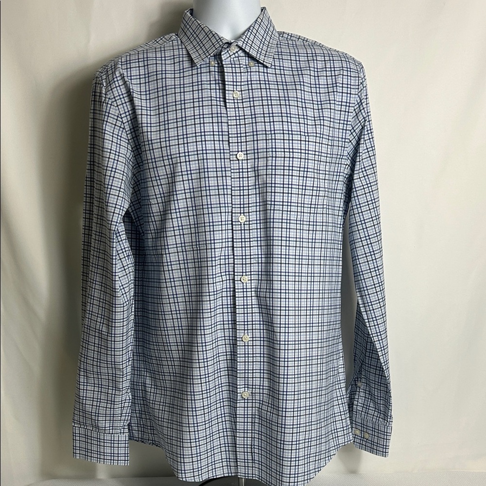 Banana Republic Mens Medium Blue Gray Plaid Long Sleeve Button Front Shirt